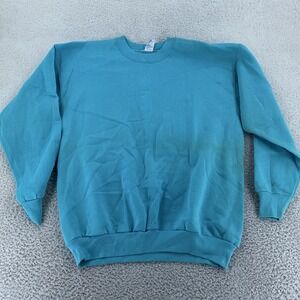 Vintage Tultex Sweater Mens Medium‎ Blank Blue Crewneck Pullover Made USA 90s